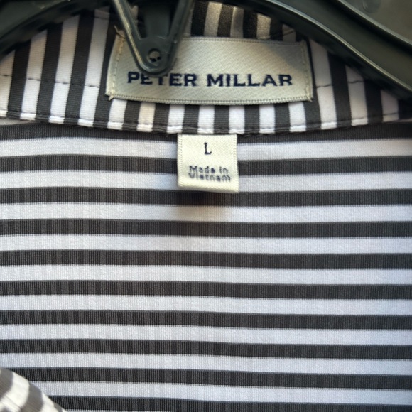 Peter Millar Mens Gray & White Striped Short Sleeve Polo Shirt. Size Large - Picture 4 of 5